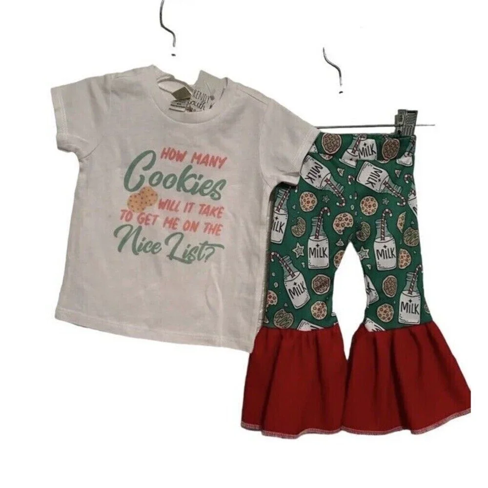 NWT Boutique “show many Cookies Will It Take To Get On The Nice List” Outfit 2T